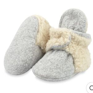 Zutano Gray and Cream Baby Slippers 6M